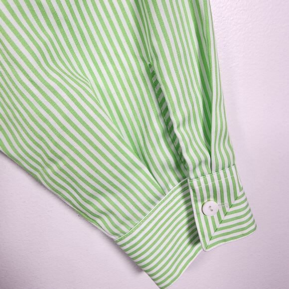 Foxcroft Womens Button Up Shirt Size 14 Striped Wrinkle Free Green Long Sleeve - Picture 6 of 8